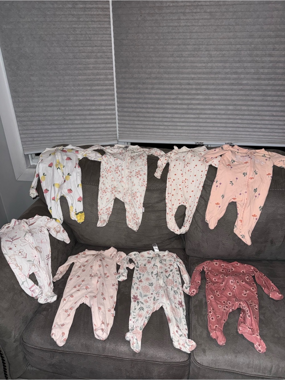 Baby Floral and Solid Pink One-Piece Footed Pajamas